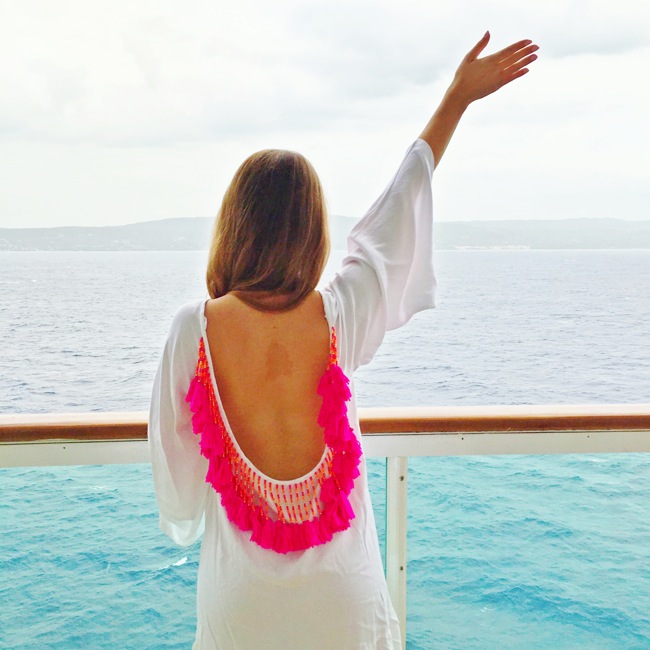 cruise style, what to wear on a cruise, cruise outfits, royal caribbean, navigator of the seas, prettiest cruises, sundress pink tassel