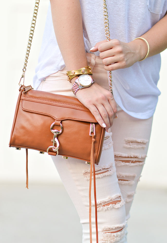 pink jeans, destroyed jeans, pink destroyed jeans, rebecca minkoff mini mac, brown purse, michael kors wedges, southern style, preppy style, college girl fashion