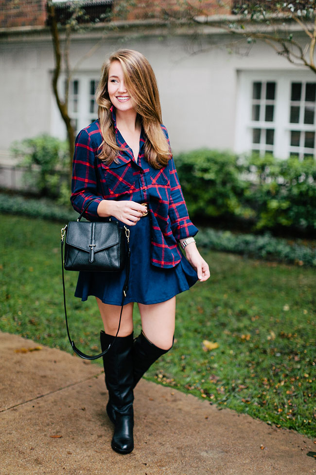 suede skirt, navy skirt, over the knee boots, navy flannel, j.crew navy flannel, tory burch 797 mini satchel, southern girl, southern style, fall style